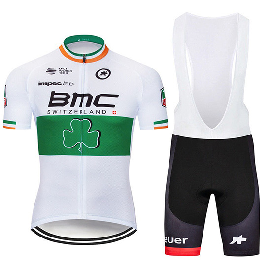 2019 Maillot BMC Tirantes Mangas Cortas Blanco Verde